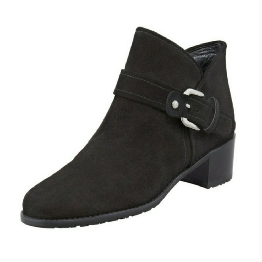 Stuart Weitzman Black Suede Buckle Ankle Bootie